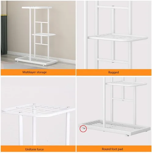 Vista 4 de Soporte de metal para plantas, para interiores y exteriores, 6 niveles y 7 macetas, soporte de esquina para plantas, soportes escalonados para sala