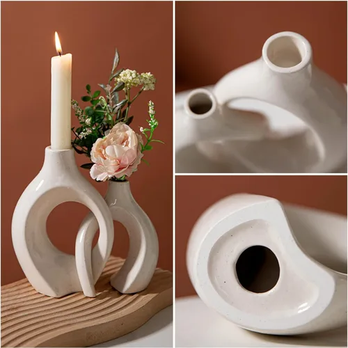 Vista 4 de Juego de 2 candelabros de cerámica modernos para mesa de comedor, sala de estar, centro de mesa, centro de mesa, boda, decoración del hogar