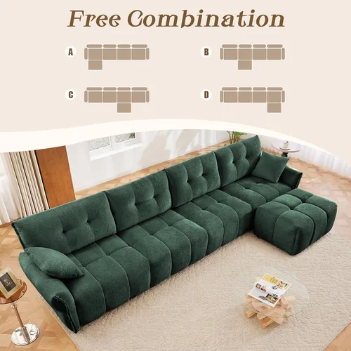 Vista 3 de Leyu&Hafort Sofá modular seccional, sofá modular Cloud con asiento profundo, moderno sofá modular con otomana móvil, sofá de felpilla con almohadas