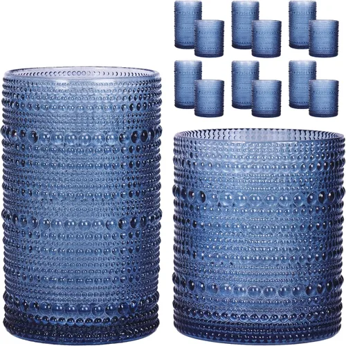 Vista 26 de Moretoes - Juego de 6 vasos de cristal vintage con forma de hobuña, color azul