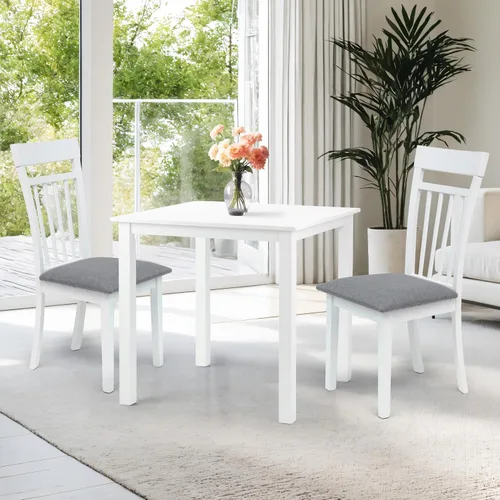 Vista 2 de Dining Kitchen Set of 3 Square Table and 2 Side Warm Chairs Classic Solid Wood in White Finish