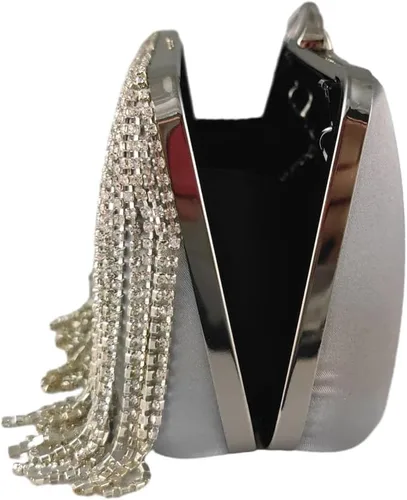 Vista 5 de Boutique De FGG Bolso de mano de cristal con borla, elegante bolso de noche para novias, bolsos de diamantes de imitación de fiesta de boda
