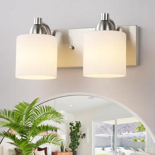 Vista 14 de Mecgirn Apliques de Pared de Vidrio Esmerilado Níquel Cepillado, Paquete de 1 Luminarias de Pared Interiores Cableadas para Sala de Estar, Pasillo