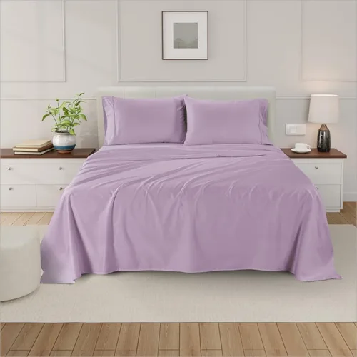 Vista 2 de Juego de sábanas de 100 % algodón egipcio, 4 piezas, suaves, transpirables y refrescantes para cama tamaño Queen, juego de sábanas elásticas de 16