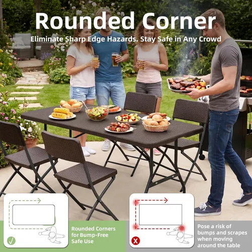 Vista 5 de 6FT Folding Table Portable Picnic Table Heavy-Duty Fold-in-Half Utility 6 Foot Foldtable Table with Carry Handle for Outdoor Indoor Party, Dining