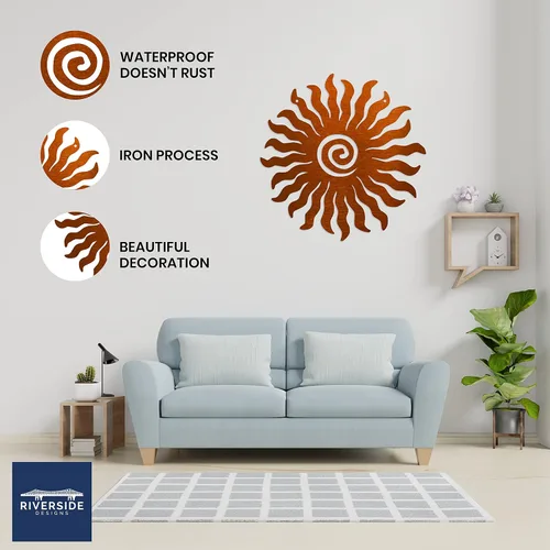Vista 2 de Riverside Designs Sunburst - Arte de pared de metal para decoración al aire libre, resistente e impermeable, fabricado en Estados Unidos