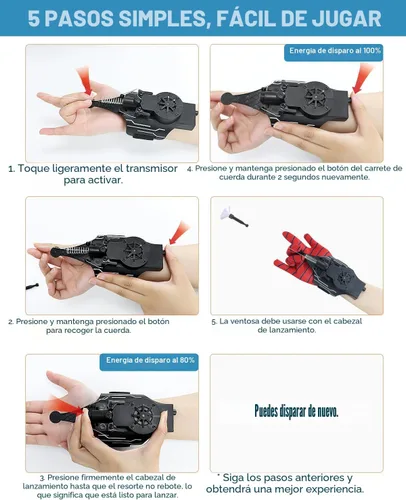 Vista 6 de Lanzador de Telarañas de Spiderman, Lanzador de Telarañas con Guantes, Juego de Rol de Superhéroe Realista y Seguro Divertido para Hombres y Niños