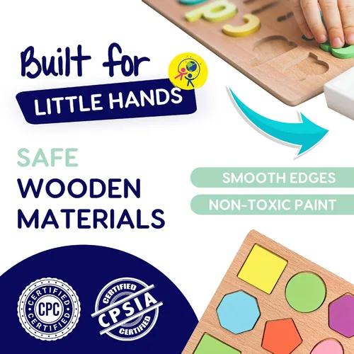 Vista 6 de Juguete Montessori de madera 8 en 1 para niños y niñas de 3 años - Alfabeto, números, clasificación de formas y xilófono - Set de aprendizaje