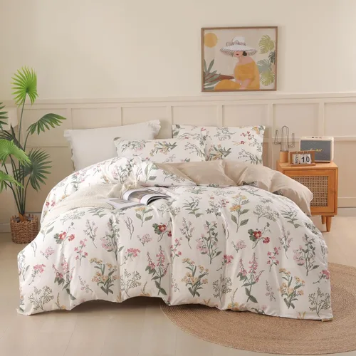 Vista 26 de OAITE - Juego de funda de edredón individual con patrón floral de 600 hilos, ultrasuave, 100% algodón, fibra larga, juego de 3 piezas, transpirable