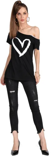 Vista 30 de MAGICMK - Camiseta casual para mujer, con estampado de labios y hombro descubierto, talla extragrande