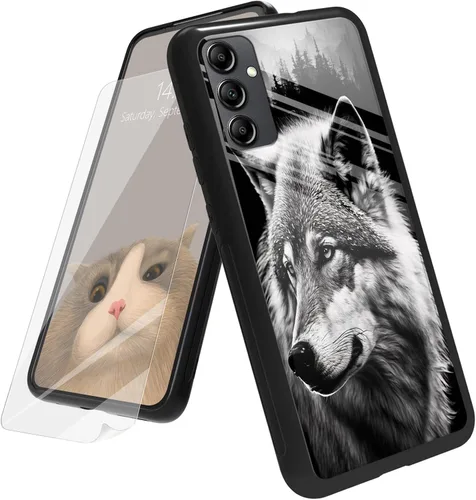 Vista 24 de Funda para Samsung Galaxy A12 5G con protector de pantalla, parte trasera de vidrio templado + TPU de silicona suave que absorbe los golpes