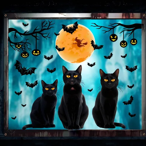 Vista 3 de Decoración de ventana de Halloween se adhiere a calcomanías de cristal