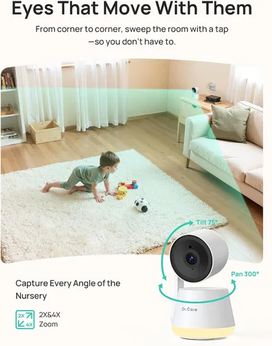 Vista 5 de Dr.Care LumiView Smart WiFi Baby Monitor con cámara y clip de montaje