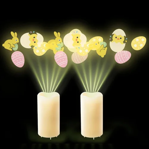 Vista 7 de XingsLight Velas sin llama para decoración del día de San Valentín con románticas luces de proyector de corazón rosa, funciona con pilas, vela LED