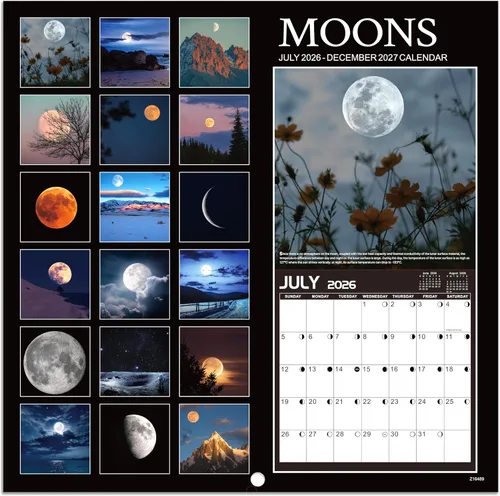 Vista 5 de Calendario de pared 2026, enero 2026 - diciembre 2026, 12 x 24 pulgadas (abierto), calendario 2026 con fases lunares, agujeros para colgar, bloques