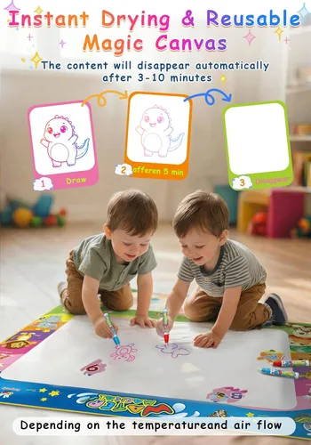 Vista 5 de Juguete para niños pequeños Wedopro: tapete de garabatos de agua de 40 x 30 pulgadas, sin desorden, para colorear y dibujar, con secado instantáneo