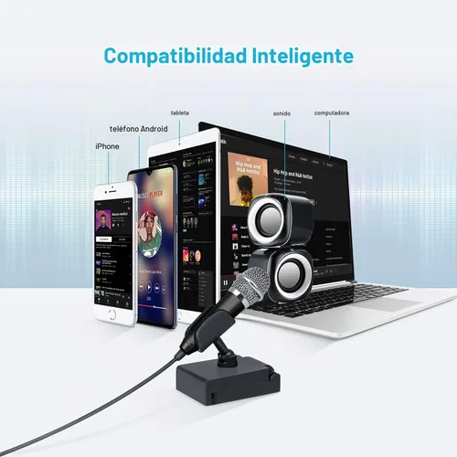 Vista 5 de Mini micrófono vocal/instrumento portátil para grabación de video de voz, canto, vlogging, podcasting, micrófono pequeño para iPhone, teléfono Negro