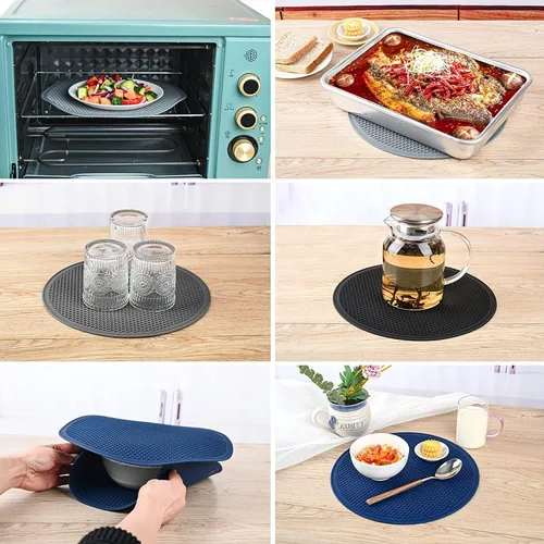 Vista 6 de Alfombrilla de silicona para microondas resistente al calor, multifuncional, protector de salpicaduras, salvamanteles, almohadilla caliente, soporte