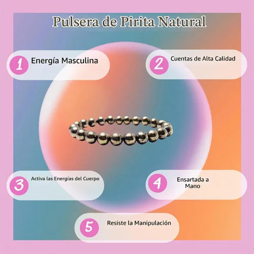 Vista 2 de Pulsera de cuentas de pirita - joyería de astronomía, cuentas de piedra natural AAA de 0.315 in