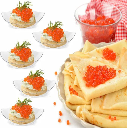 Vista 5 de TOFLEN Mini platos de postre de 100 unidades con cucharas de degustación, 3-1/8 x 2-5/8 pulgadas, pequeños platos de plástico transparente