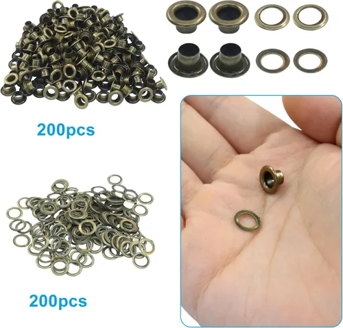 Vista 2 de ZOCCVI Kit de ojales y arandelas de metal, 0.197 in, 200 juegos, bronce