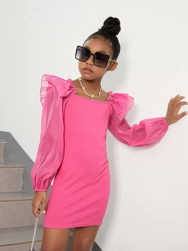 Vista 5 de WDIRARA Mini vestido de malla con volantes y lazo en la espalda para niña