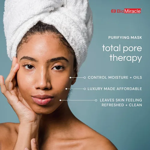Vista 4 de BioMiracle Máscara purificadora de terapia total de poros, máscara desintoxicante, poros retráctiles, tratamiento de células madre vegetales