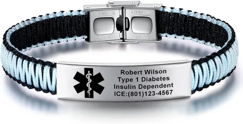 Vista 15 de Pulseras de alerta médica para mujeres Pulseras de identificación médica personalizables para hombres, niñas y niños Pulseras médicas trenzadas