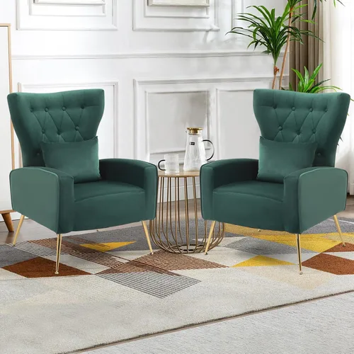 Vista 15 de ZJhome Sillas Modernas para Sala de Estar de Terciopelo Silla de Acento Sillón con Almohada Lumbar, Sillas de Dormitorio de Respaldo Alto Silla