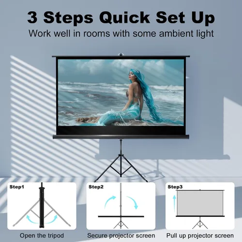 Vista 4 de Pantalla de Proyector para Exteriores con Trípode de Soporte, Pantalla de Proyector Portátil Desplegable para Interiores, Pantalla de Proyección