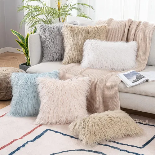 Vista 4 de MIULEE Lujosa funda decorativa de almohada de pelo sintético, serie de lujo para sofá, dormitorio, automóvil