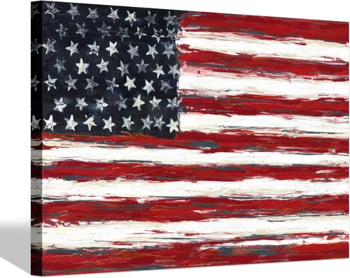 Vista 9 de SD SOFT DANCE Lienzo decorativo para pared, diseño de bandera americana, imagen patriótica de Estados Unidos, estrellas blancas y negras, pintura