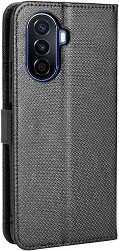 Vista 3 de Funda para Huawei Nova Y70 Plus Funda de cuero, PU Funda de cuero con tapa para Huawei Nova Y70 MGA-LX9 Funda Negro