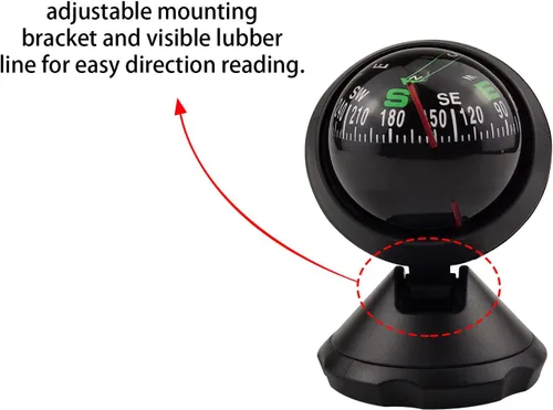 Vista 4 de Negro ajustable bola visión nocturna brújula barco Dash Mount, coche ajustable para coche, barco marino
