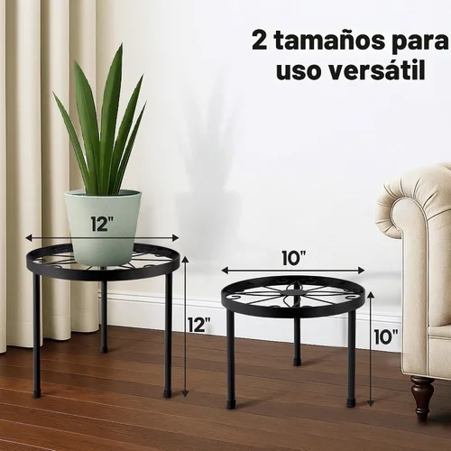 Vista 6 de Soporte para plantas de interior con ruedas, (2 tamaños), elevadores de metal para macetas (12 y 10 pulgadas de diámetro)