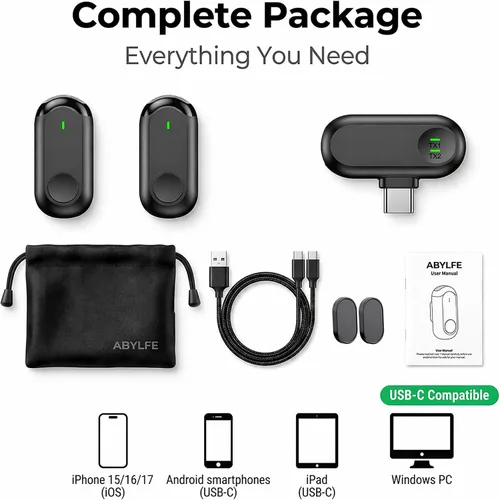Vista 15 de Mini micrófono inalámbrico para iPhone Android, mini micrófono para grabación de video, micrófono profesional de solapa Plug & Play con reducción