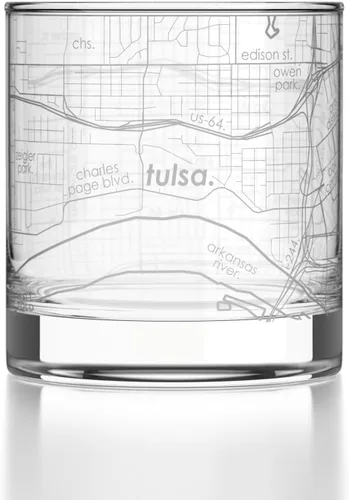 Vista 124 de Well Told Vaso de rocas grabado con mapa de Akron, Ohio, cristalería estilo antiguo (325ml, transparente) Vaso de bourbon grabado, regalos