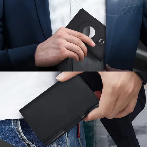 Vista 5 de Fermido Billetera delgada para AirTag de piel auténtica RFID, tarjetero desplegable automático, diseño delgado, accesorio multiusos para funda