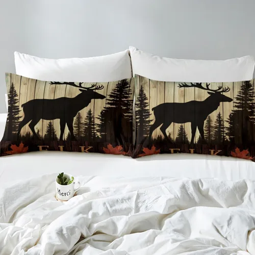 Vista 5 de Funda de edredón de ciervos de alce, juego de ropa de cama de animales del bosque, decoración rústica de granja, funda de edredón individual