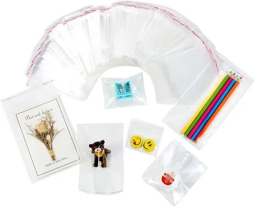 Vista 7 de Bolsas de celofán transparentes con cierre autoadhesivo, bolsas de polietileno autoadhesivas para empacar galletas y regalos.