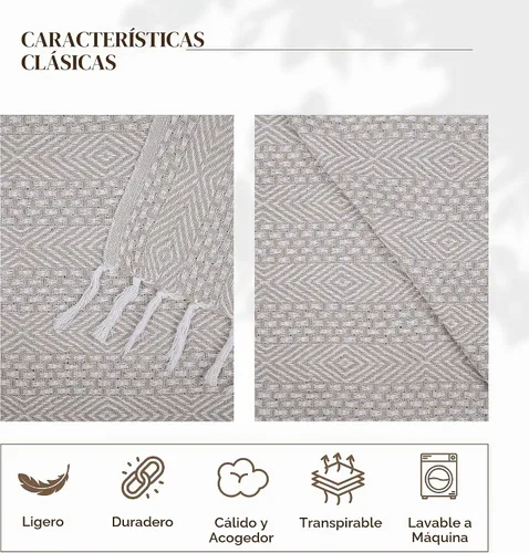 Vista 4 de RAJRANG Manta bohemia de algodón, 50 x 60 pulgadas, manta rústica para sofá para decoración de sala de estar, plumas, gris, beige Gris pluma