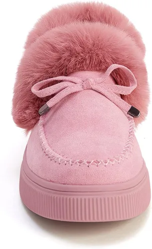 Vista 5 de TINSTREE Botas planas de invierno cálidas y duraderas, zapatos casuales de moda con forro de piel, botines de nieve, mocasines planos de plataforma