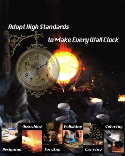 Vista 5 de Reloj de pared retro de doble cara, decoración de aleación, números romanos y árabes giratorios de 360°, funciona con pilas, relojes silenciosos