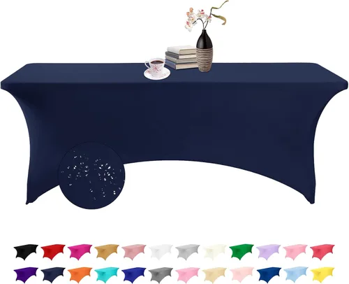 Vista 154 de Paquete de 2 fundas de mesa de elastano impermeables para mesas rectangulares, 6 pies, negras, elásticas, resistentes a manchas, para todas