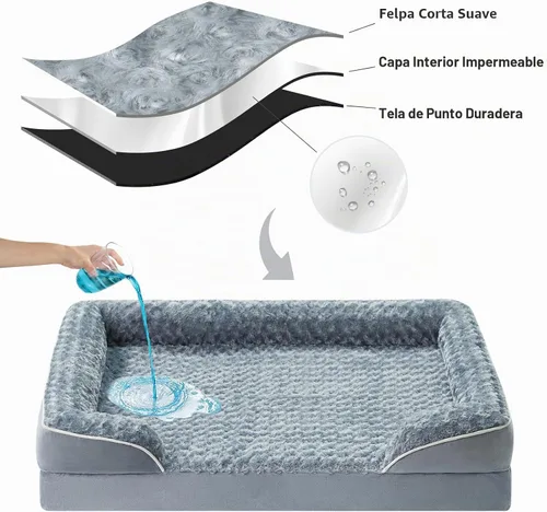 Vista 4 de WNPETHOME Camas para perros de gran tamaño, sofá cama ortopédica lavable para perros con forro impermeable y parte inferior antideslizante para Gris