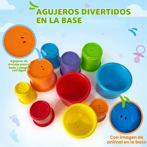 Vista 5 de Arco Iris Stacking & Nesting tazas Baby Set de construcción. 10 piezas. Con relieve caracteres Animal. Para Interior, Exterior, tina, y la playa