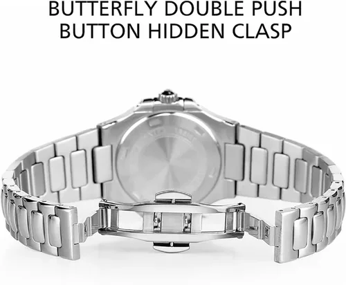 Vista 7 de Reloj de pulsera japonés de cuarzo para mujer, con esfera azul, reloj cuadrado para mujer, resistente al agua, relojes analógicos de cristal, correa