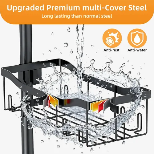 Vista 3 de Estante organizador de ducha con barra de tensión de 6 niveles, estante organizador de baño, soporte ajustable para champú y bañera con toallero, 2