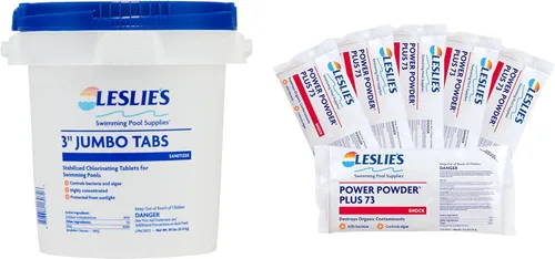 Vista 6 de Leslie's Paquete de cloro y choque para piscinas desinfectantes, incluye cubo de 5 libras de tabletas de cloro estabilizadas de 3 pulgadas y 6