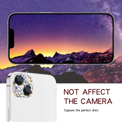 Vista 6 de Protector de lente de cámara con diamantes brillantes para iPhone 13 y iPhone 13 mini, cubierta de cámara con gemas de metal con purpurina